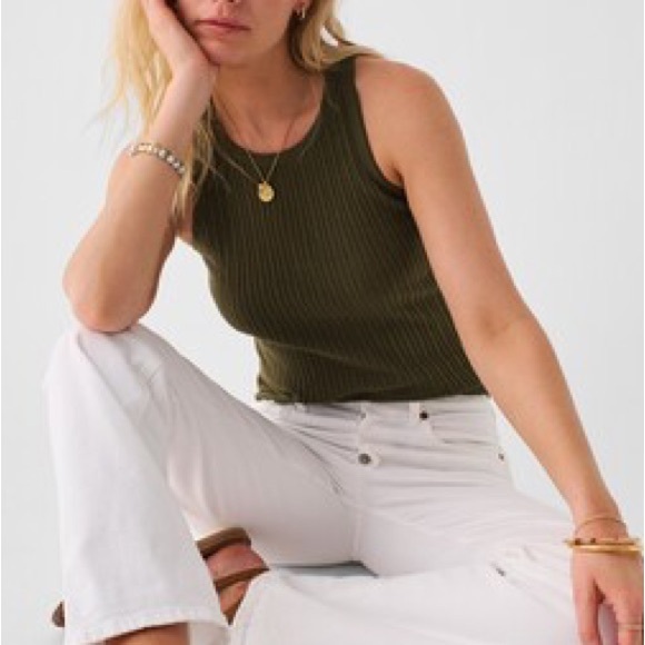 Faherty Cambria Ribbed Tank Top Olive Green - Picture 2 of 7